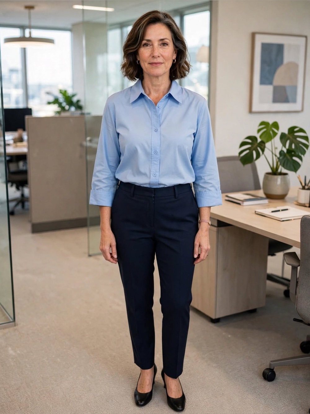🔥2/$5 Woman Within Powder Blue Short-Sleeve Button-Down Shirt